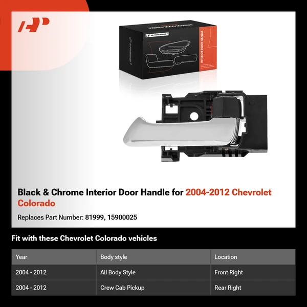 Black & Chrome Interior Door Handle for 2004-2012 Chevrolet Colorado