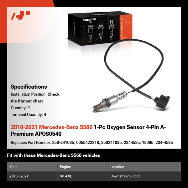 2018-2021 Mercedes-Benz S560 1-Pc Oxygen Sensor 4-Pin A-Premium APOS0540