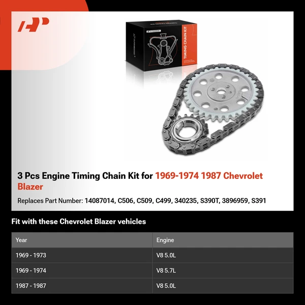 3 Pcs Engine Timing Chain Kit for 1969-1974 1987 Chevrolet Blazer