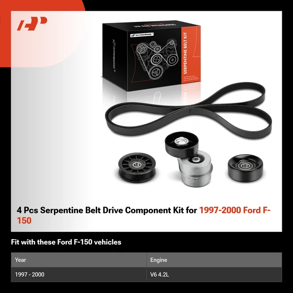 4 Pcs Serpentine Belt Drive Component Kit for 1997-2000 Ford F-150