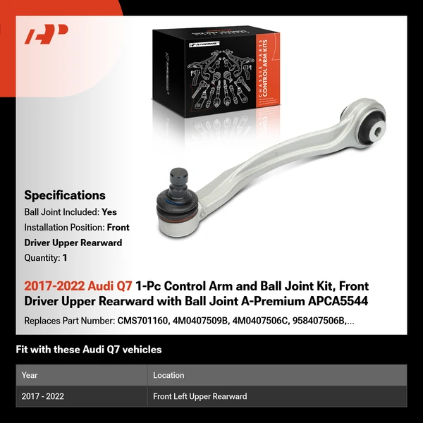 2017-2022 Audi Q7 1-Pc Control Arm and Ball Joint Kit, Front Driver Upper Rearward with Ball Joint A-Premium APCA5544