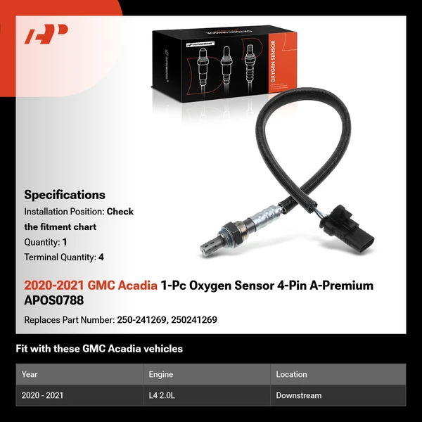 2020-2021 GMC Acadia 1-Pc Oxygen Sensor 4-Pin A-Premium APOS0788