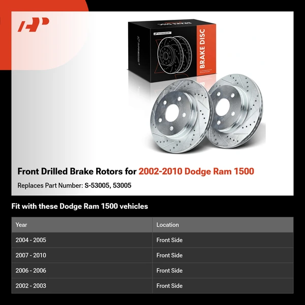 Front Drilled Brake Rotors for 2002-2010 Dodge Ram 1500