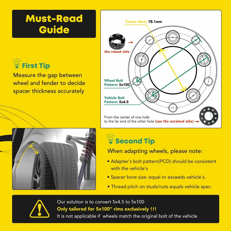 4 Pcs 1 inches 5 x 3.94 to 5 x 4.5 Wheel Adapters M12x1.5 78.1mm for 1982-1990 Chevrolet Cavalier