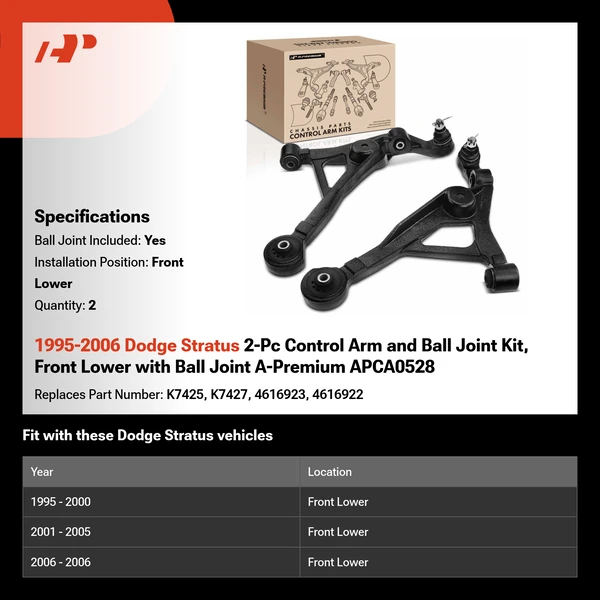 1995-2006 Dodge Stratus 2-Pc Control Arm and Ball Joint Kit, Front Lower with Ball Joint A-Premium APCA0528