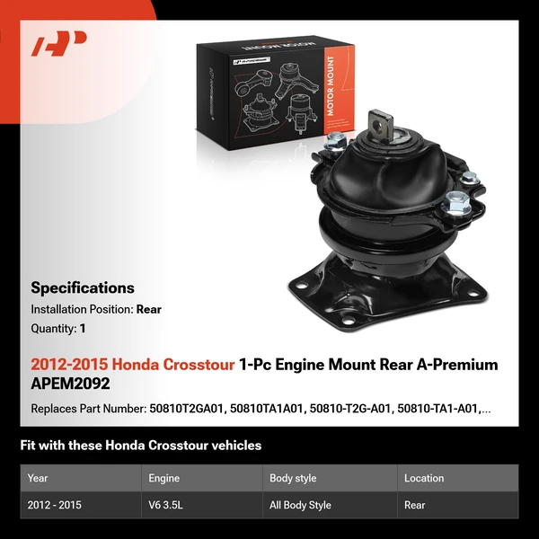 2012-2015 Honda Crosstour 1-Pc Engine Mount Rear A-Premium APEM2092
