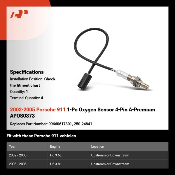 2002-2005 Porsche 911 1-Pc Oxygen Sensor 4-Pin A-Premium APOS0373