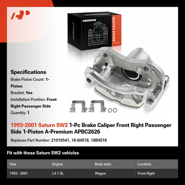 1993-2001 Saturn SW2 1-Pc Brake Caliper Front Right Passenger Side 1-Piston A-Premium APBC2626