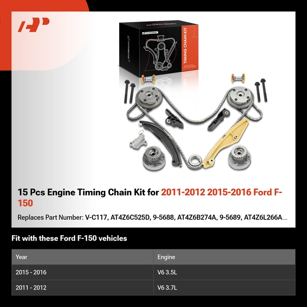 15 Pcs Engine Timing Chain Kit for 2011-2012 2015-2016 Ford F-150
