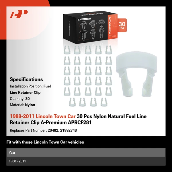 1988-2011 Lincoln Town Car 30 Pcs Nylon Natural Fuel Line Retainer Clip A-Premium APRCF281