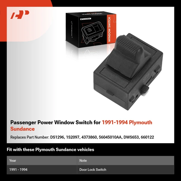 Passenger Power Window Switch for 1991-1994 Plymouth Sundance