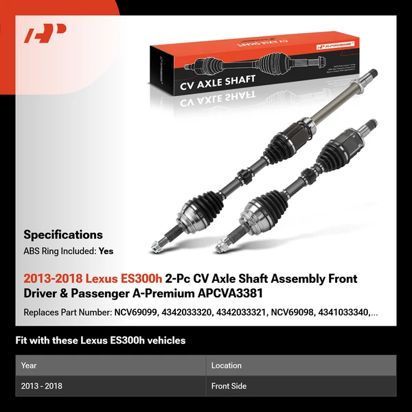 2013-2018 Lexus ES300h 2-Pc CV Axle Shaft Assembly Front Driver & Passenger A-Premium APCVA3381