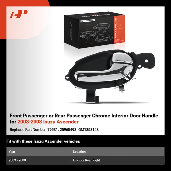 Front Passenger or Rear Passenger Chrome Interior Door Handle for 2003-2008 Isuzu Ascender