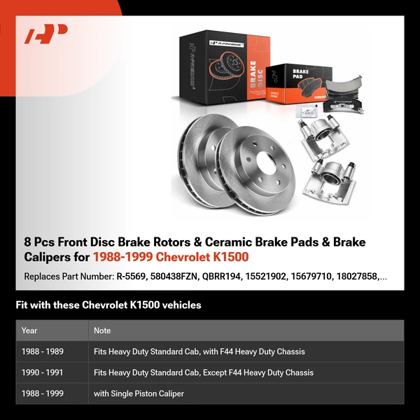 8 Pcs Front Disc Brake Rotors & Ceramic Brake Pads & Brake Calipers for 1988-1999 Chevrolet K1500