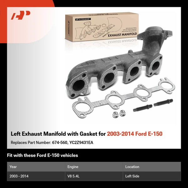 Left Exhaust Manifold with Gasket for 2003-2014 Ford E-150