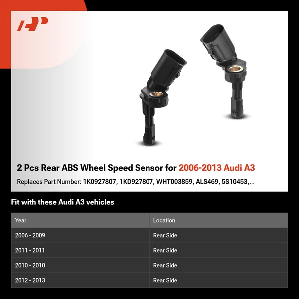 2 Pcs Rear ABS Wheel Speed Sensor for 2006-2013 Audi A3