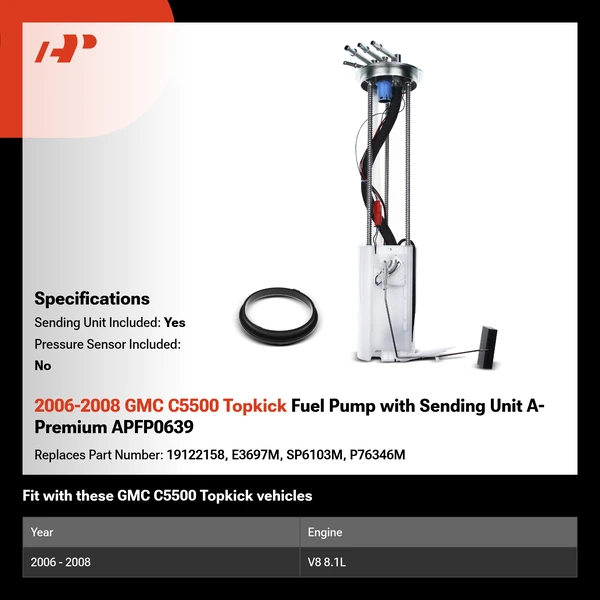 2006-2008 GMC C5500 Topkick Fuel Pump with Sending Unit A-Premium APFP0639