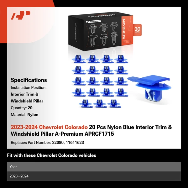2023-2024 Chevrolet Colorado 20 Pcs Nylon Blue Interior Trim & Windshield Pillar A-Premium APRCF1715