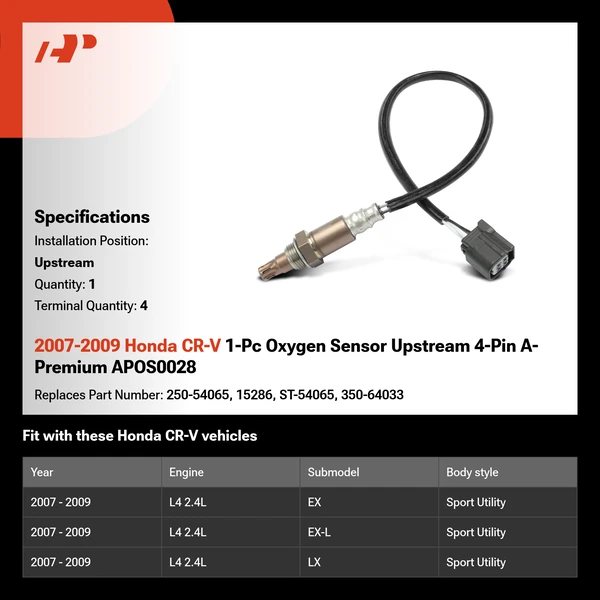 2007-2009 Honda CR-V 1-Pc Oxygen Sensor Upstream 4-Pin A-Premium APOS0028