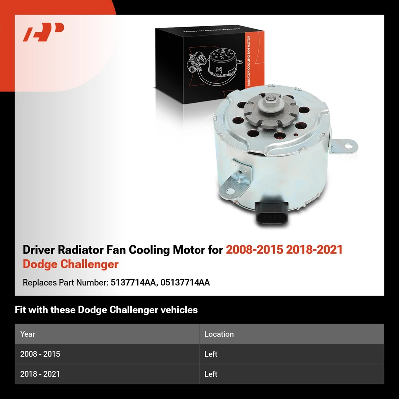 Driver Radiator Fan Cooling Motor for 2008-2015 2018-2021 Dodge Challenger