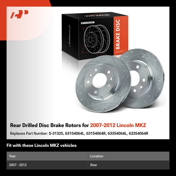 Rear Drilled Disc Brake Rotors for 2007-2012 Lincoln MKZ