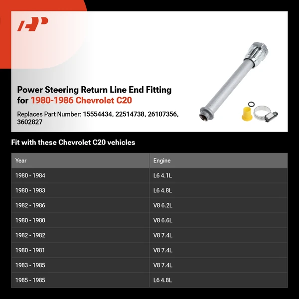 Power Steering Return Line End Fitting for 1980-1986 Chevrolet C20