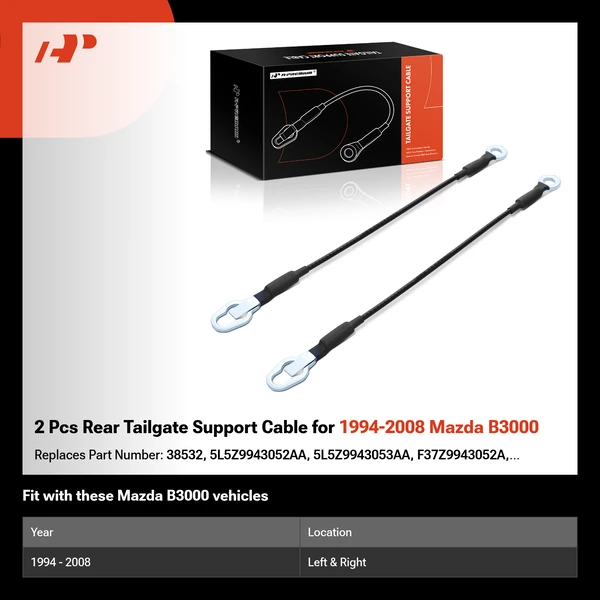 2 Pcs Rear Tailgate Support Cable for 1994-2008 Mazda B3000