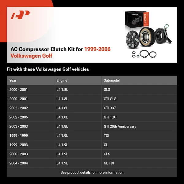 AC Compressor Clutch Kit for 1999-2006 Volkswagen Golf
