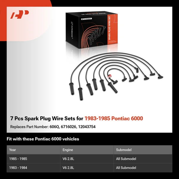 7 Pcs Spark Plug Wire Sets for 1983-1985 Pontiac 6000