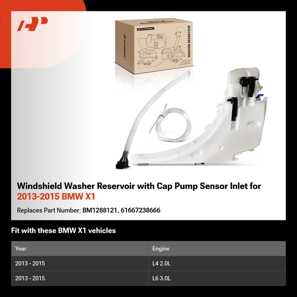 Windshield Washer Reservoir with Cap Pump Sensor Inlet for 2013-2015 BMW X1