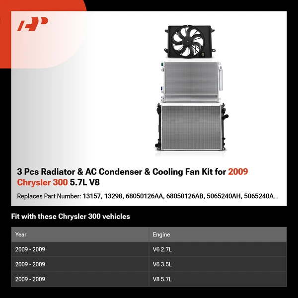 3 Pcs Radiator & AC Condenser & Cooling Fan Kit for 2009 Chrysler 300 5.7L V8