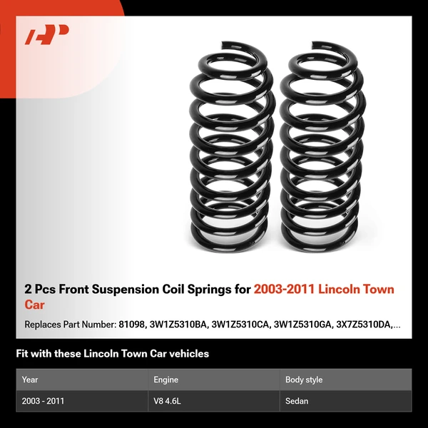 2 Pcs Front Suspension Coil Springs for 2003-2011 Lincoln Town Car