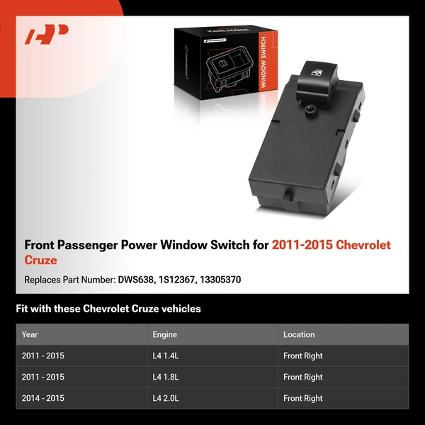 Front Passenger Power Window Switch for 2011-2015 Chevrolet Cruze