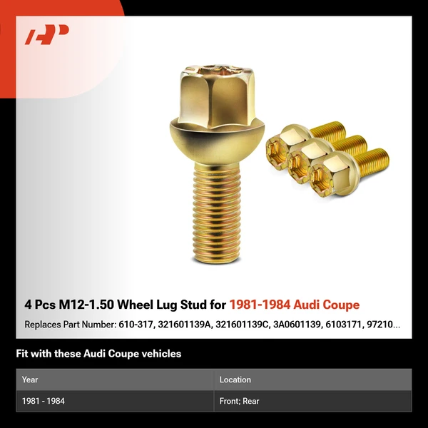 4 Pcs M12-1.50 Wheel Lug Stud for 1981-1984 Audi Coupe