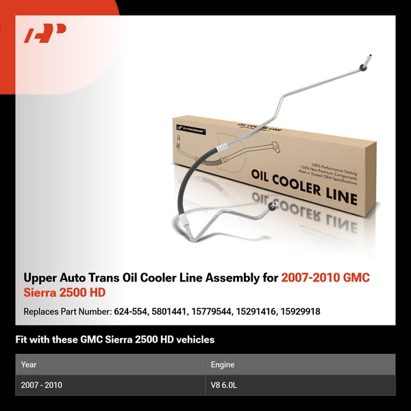 Upper Auto Trans Oil Cooler Line Assembly for 2007-2010 GMC Sierra 2500 HD