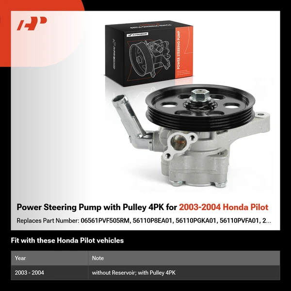 Power Steering Pump with Pulley 4PK for 2003-2004 Honda Pilot