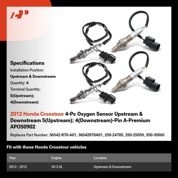 2012 Honda Crosstour 4-Pc Oxygen Sensor Upstream & Downstream 5(Upstream); 4(Downstream)-Pin A-Premium APOS0902
