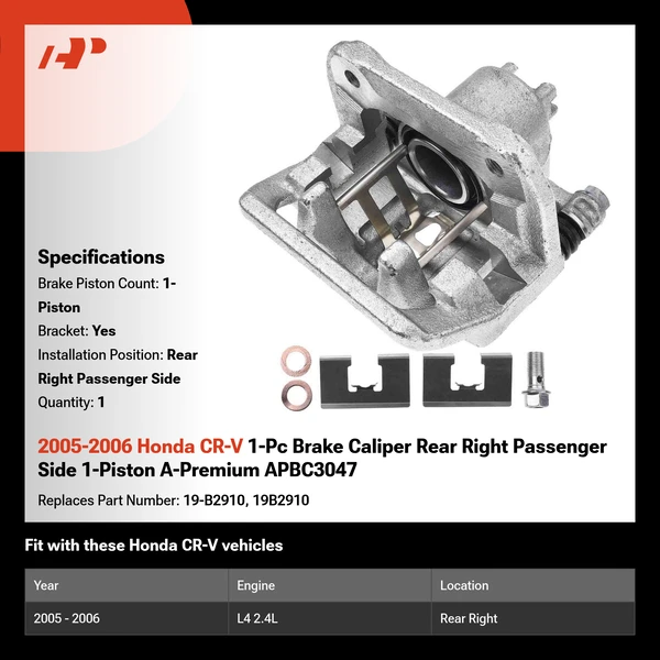 2005-2006 Honda CR-V 1-Pc Brake Caliper Rear Right Passenger Side 1-Piston A-Premium APBC3047