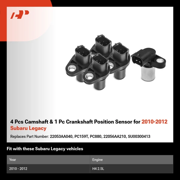 4 Pcs Camshaft & 1 Pc Crankshaft Position Sensor for 2010-2012 Subaru Legacy