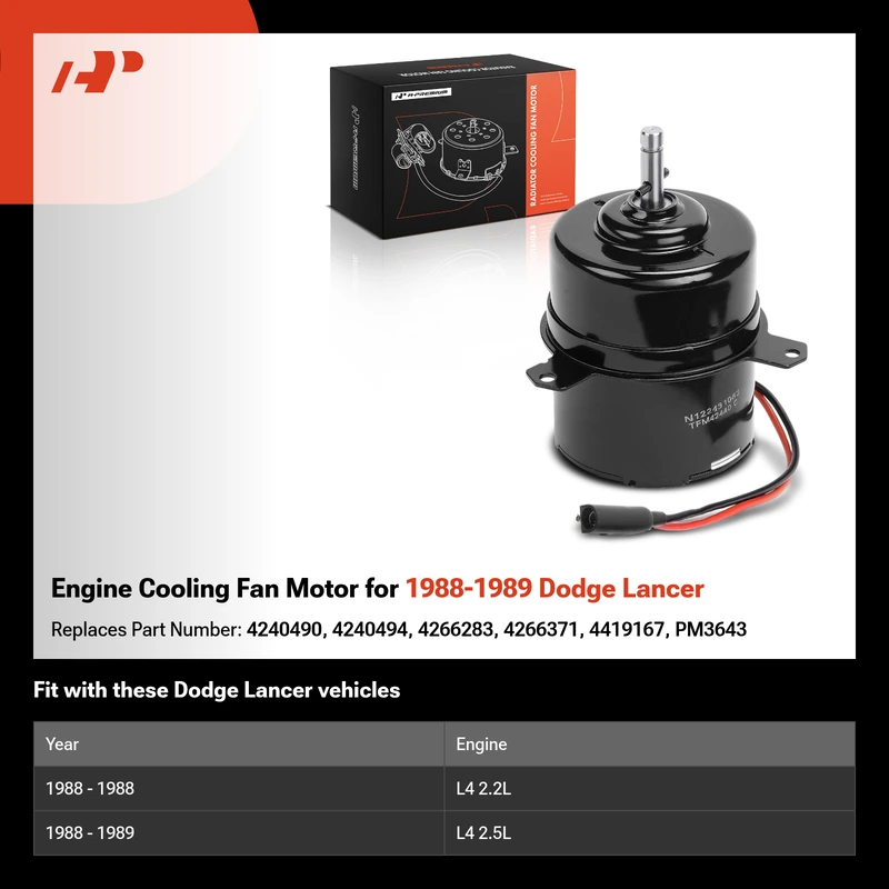 Engine Cooling Fan Motor for 1988-1989 Dodge Lancer