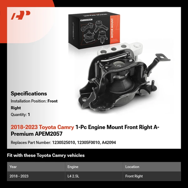 2018-2023 Toyota Camry 1-Pc Engine Mount Front Right A-Premium APEM2057