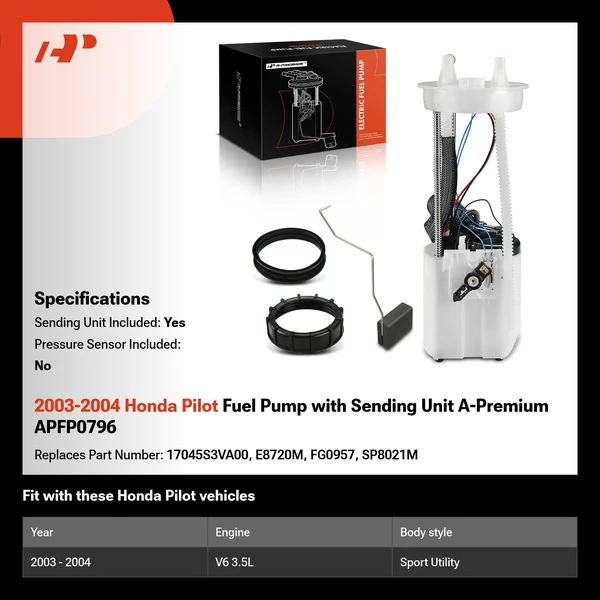 2003-2004 Honda Pilot Fuel Pump with Sending Unit A-Premium APFP0796