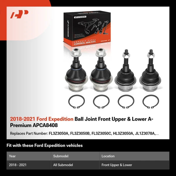 2018-2021 Ford Expedition Ball Joint Front Upper & Lower A-Premium APCA8408