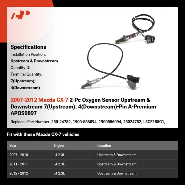 2007-2012 Mazda CX-7 2-Pc Oxygen Sensor Upstream & Downstream 7(Upstream); 4(Downstream)-Pin A-Premium APOS0897