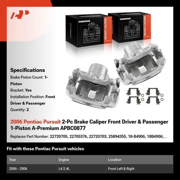 2006 Pontiac Pursuit 2-Pc Brake Caliper Front Driver & Passenger 1-Piston A-Premium APBC0877