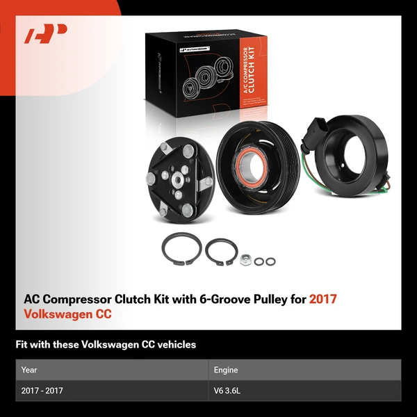 AC Compressor Clutch Kit with 6-Groove Pulley for 2017 Volkswagen CC