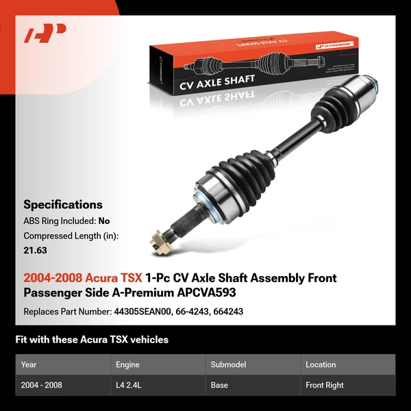 2004-2008 Acura TSX 1-Pc CV Axle Shaft Assembly Front Passenger Side A-Premium APCVA593