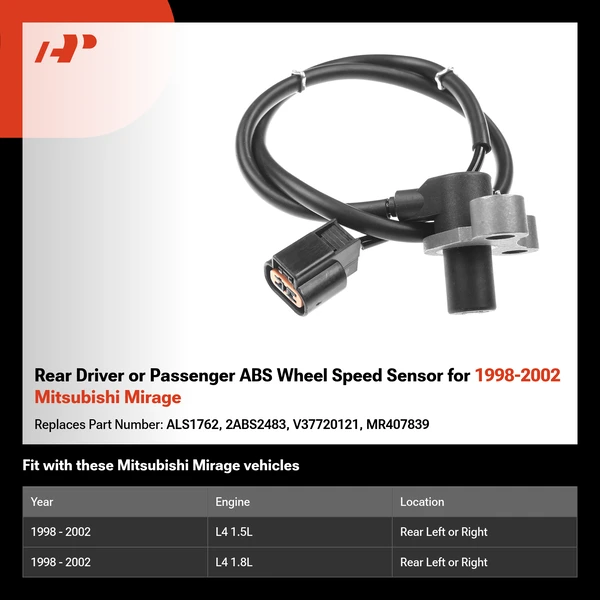 Rear Driver or Passenger ABS Wheel Speed Sensor for 1998-2002 Mitsubishi Mirage