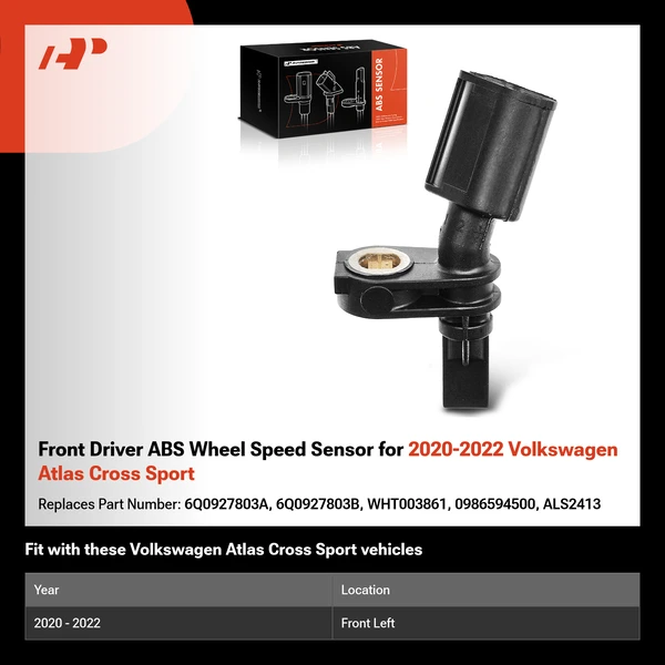 Front Driver ABS Wheel Speed Sensor for 2020-2022 Volkswagen Atlas Cross Sport