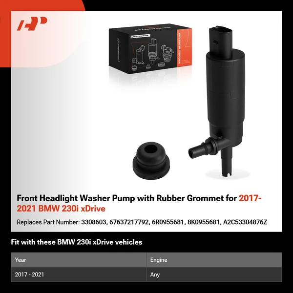 Front Headlight Washer Pump with Rubber Grommet for 2017-2021 BMW 230i xDrive